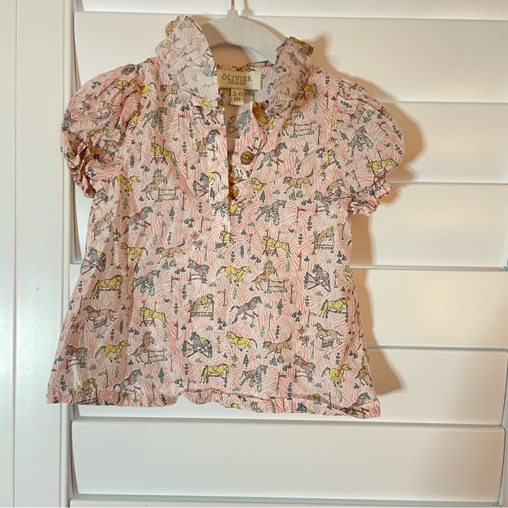 Olivier London Carousel Print Ruffle Dress Pink Multi Size 3-6 months